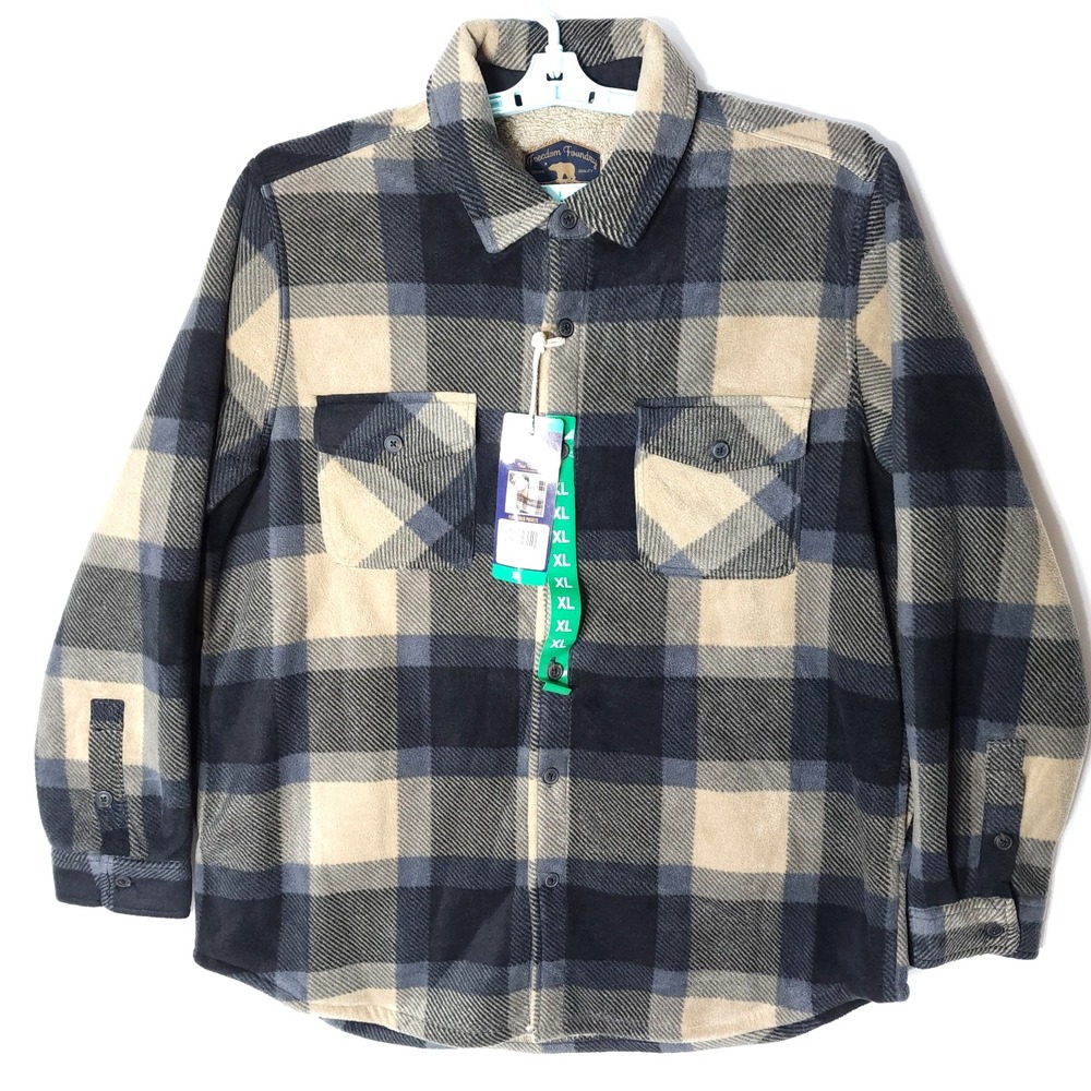 NWT Freedom Foundry Plaid Fleece Sherpa Lined Button Down Shirt Jacket Size XL